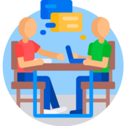 Two people sharing ideas in discovery UVP “unique value proposition”